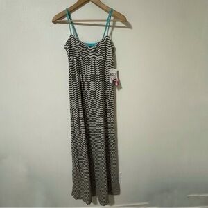 Roxy Drift on Chevron Maxi Dress Gray White Stripe Blue Shoulder Strap NWT-Small